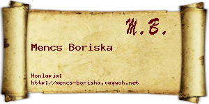 Mencs Boriska névjegykártya
